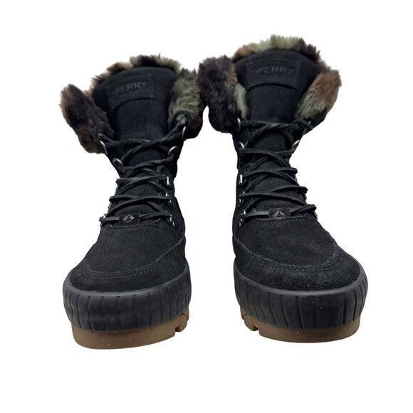 Sperry Top Sider Torrent Black Suede Camo Faux fur Winter Lace-Up Boots Women 8 - Picture 4 of 10